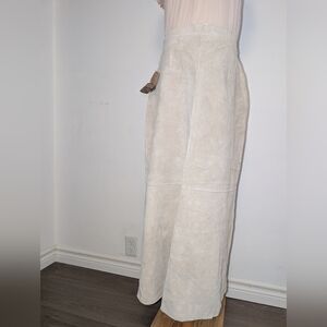 Elegant Cream Washable Suede Maxi Skirt